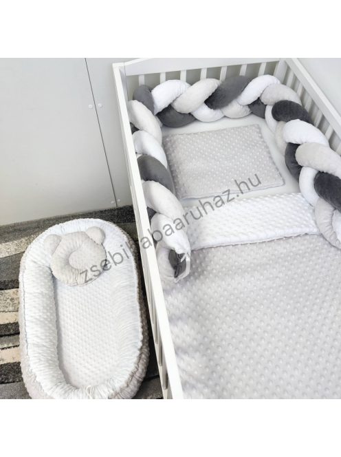 Deluxe Baby Minky babaágynemű garnitúra babafészekkel - 5 részes - szürke - fehér - sötét grafit