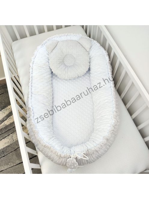 Deluxe Baby Minky babaágynemű garnitúra babafészekkel - 5 részes - szürke - fehér - sötét grafit