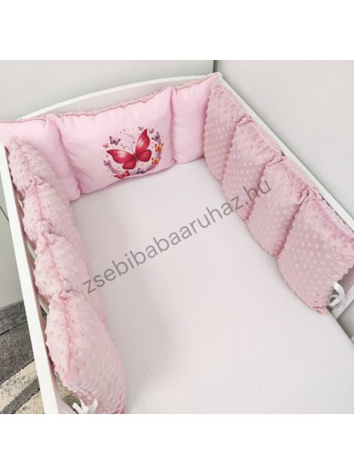 Deluxe Baby Minky babaágynemű garnitúra babafészekkel, Extra párnás rácsvédővel - Dreamland Collection - mályvarózsa - rózsaszín pillangók