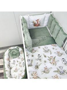   Deluxe Baby babaágynemű garnitúra Extra párnás rácsvédővel - Dreamland Collection - sötét zsályazöld - szavanna