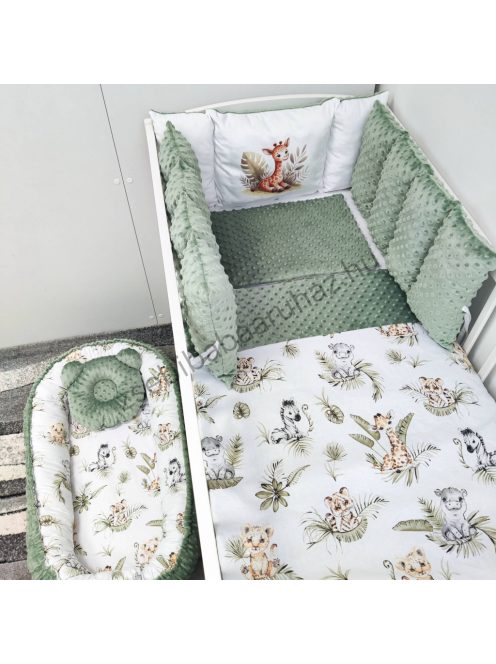 Deluxe Baby babaágynemű garnitúra Extra párnás rácsvédővel - Dreamland Collection - sötét zsályazöld - szavanna