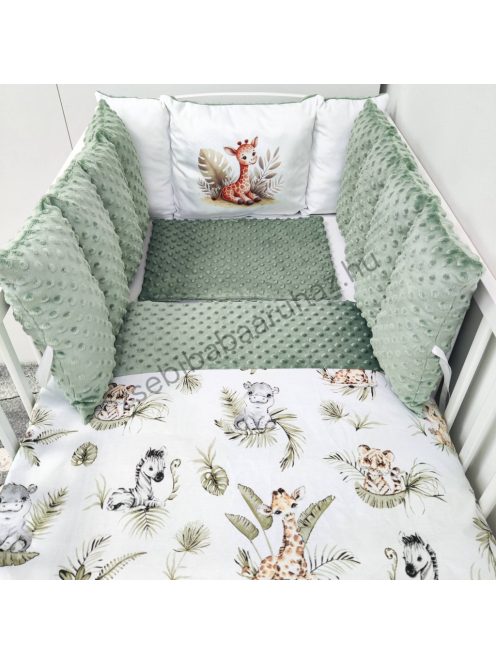 Deluxe Baby babaágynemű garnitúra Extra párnás rácsvédővel - Dreamland Collection - sötét zsályazöld - szavanna