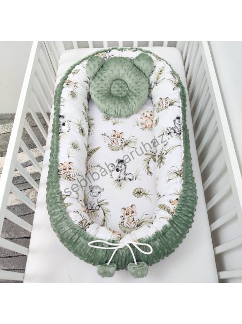 Deluxe Baby babaágynemű garnitúra Extra párnás rácsvédővel - Dreamland Collection - sötét zsályazöld - szavanna