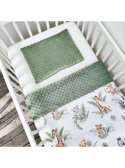 Deluxe Baby babaágynemű garnitúra Extra párnás rácsvédővel - Dreamland Collection - sötét zsályazöld - szavanna