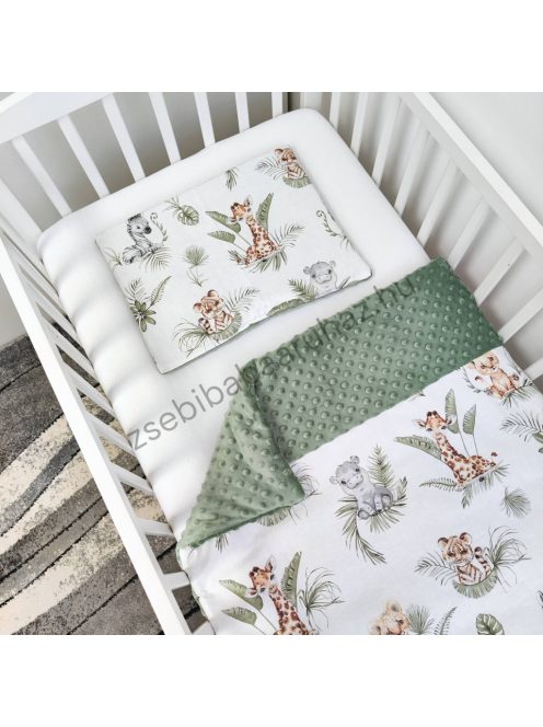 Deluxe Baby babaágynemű garnitúra Extra párnás rácsvédővel - Dreamland Collection - sötét zsályazöld - szavanna