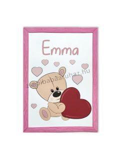   Babaszoba falikép dekoráció Emma névvel - maci szívecskével, rózsaszín - KIFUTÓ
