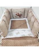 Deluxe Baby babaágynemű garnitúra Extra párnás rácsvédővel - Dreamland Collection - cappuccino alvó maci
