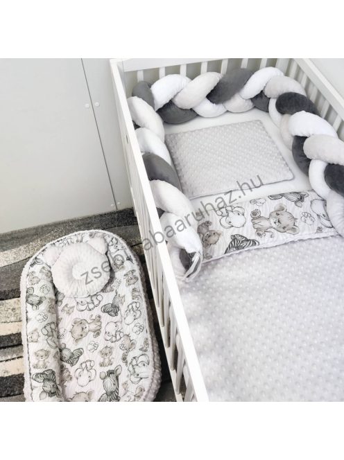Deluxe Baby babaágynemű garnitúra babafészekkel - 5 részes - Szürke - bébi szafari