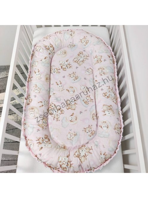 Deluxe Baby többfunkciós babafészek - Minky világos rózsaszín - rózsaszín bébi erdei állatok