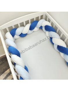   Fonott rácsvédő 60*120-as kiságyban körbeérő - Minky tricolor (sötétkék-világoskék-fehér)