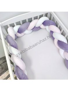   Fonott rácsvédő 60*120-as kiságyban körbeérő - Minky tricolor (orgona - világos rózsaszín - fehér)