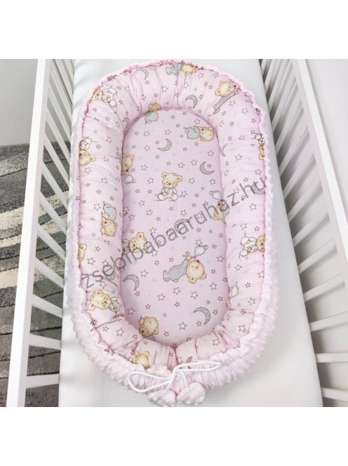 Deluxe Baby többfunkciós babafészek - Minky világos rózsaszín - cuki macik