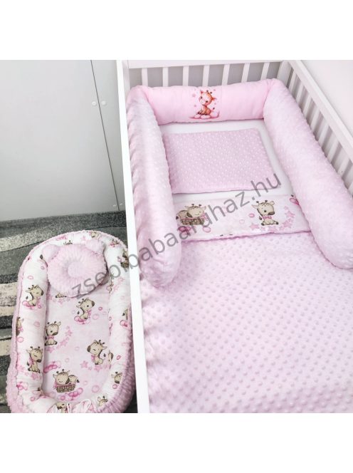 Babaágynemű - 5 részes Hengerpárnás - rózsaszín bébi zsiráf
