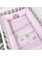 Deluxe Baby babaágynemű garnitúra hengerpárnás rácsvédővel - rózsaszín alvó maci