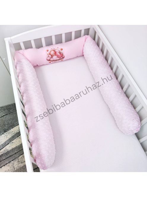 Deluxe Baby babaágynemű garnitúra hengerpárnás rácsvédővel - rózsaszín alvó maci