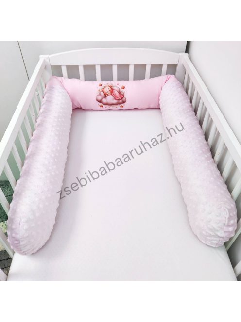 Deluxe Baby babaágynemű garnitúra hengerpárnás rácsvédővel - rózsaszín alvó maci