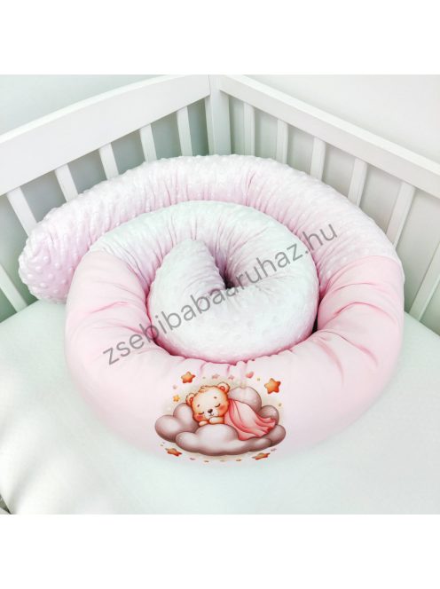 Deluxe Baby babaágynemű garnitúra hengerpárnás rácsvédővel - rózsaszín alvó maci