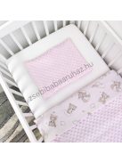 Deluxe Baby babaágynemű garnitúra hengerpárnás rácsvédővel - rózsaszín alvó maci