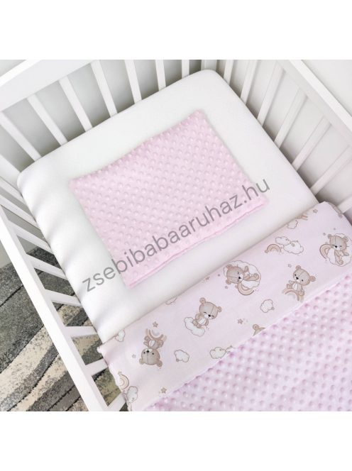Deluxe Baby babaágynemű garnitúra hengerpárnás rácsvédővel - rózsaszín alvó maci