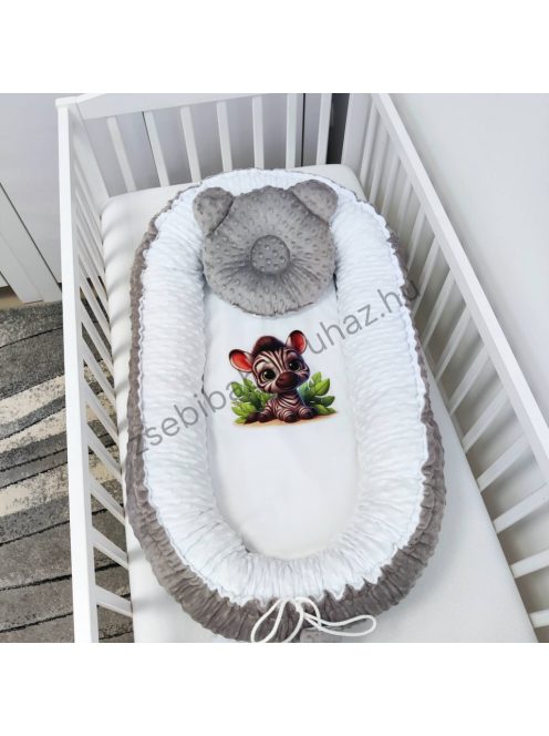 Deluxe Baby babaágynemű garnitúra babafészekkel - 5 részes - grafitszürke - bébi zebra I.