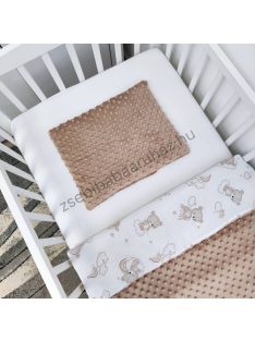   Deluxe Baby 3 részes babaágynemű garnitúra - takaró + párna + fonott rácsvédő - Cappuccino - felhőn alvó macikák II.