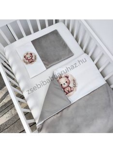   Deluxe Baby 2 részes babaágynemű garnitúra - takaró + párna - homokszürke - koronás maci