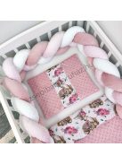 Deluxe Baby 3 részes babaágynemű garnitúra - takaró + párna + fonott rácsvédő - mályvarózsa - őzikék virágokkal II.