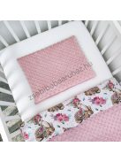 Deluxe Baby 3 részes babaágynemű garnitúra - takaró + párna + fonott rácsvédő - mályvarózsa - őzikék virágokkal II.
