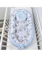 Deluxe Baby többfunkciós babafészek macipárnával - Minky világoskék - hőlégballonok