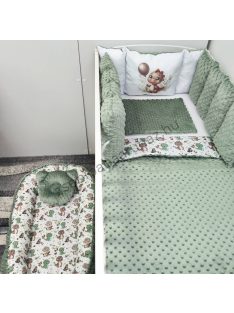   Babaágynemű - 5 részes Extra - zsályazöld - bébi dínók