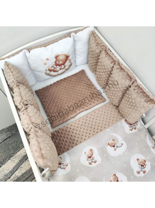 Babaágynemű rácsvédővel - Extra párnás - cappuccino édes mackók