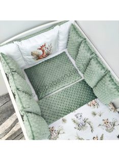  Deluxe Baby babaágynemű garnitúra Extra párnás rácsvédővel - Dreamland Collection - sötét zsályazöld - szavanna