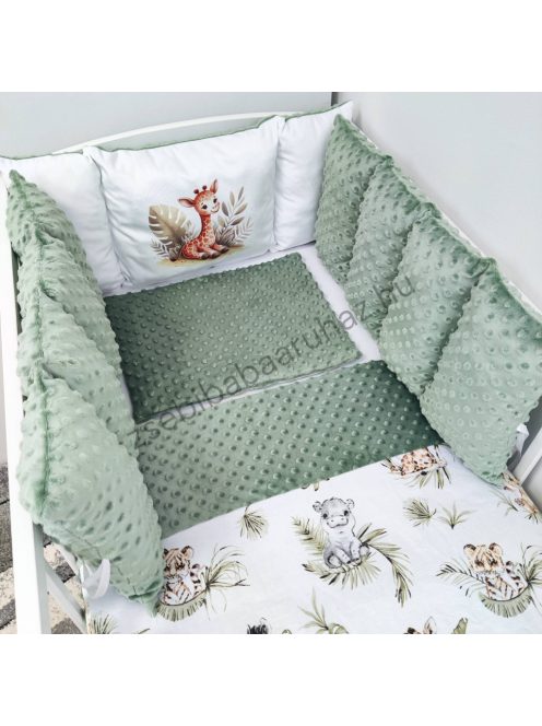 Deluxe Baby babaágynemű garnitúra Extra párnás rácsvédővel - Dreamland Collection - sötét zsályazöld - szavanna