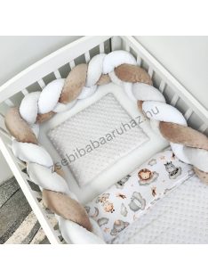   Deluxe Baby 3 részes babaágynemű garnitúra - takaró + párna + fonott rácsvédő - szürke - vidám szafari