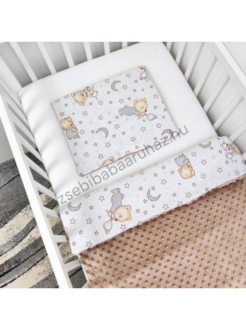 Deluxe Baby 2 részes babaágynemű garnitúra - takaró + párna - cappuccino - cuki macik