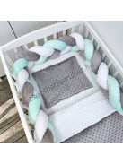 Deluxe Baby 3 részes Minky babaágynemű garnitúra - takaró + párna + fonott rácsvédő - grafit - fehér - menta