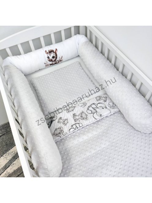 Deluxe Baby babaágynemű garnitúra hengerpárnás rácsvédővel - szürke - bébi szafari zebra