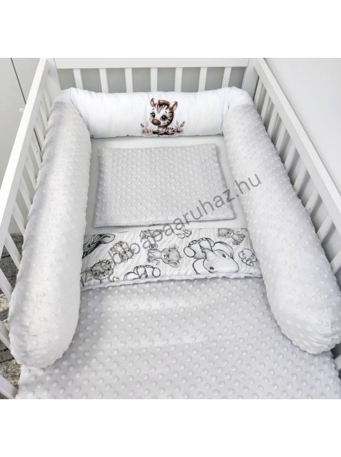 Deluxe Baby babaágynemű garnitúra hengerpárnás rácsvédővel - szürke - bébi szafari zebra