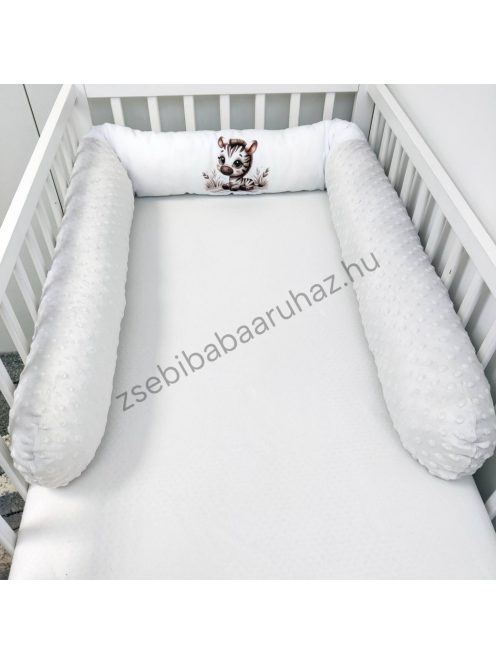 Deluxe Baby babaágynemű garnitúra hengerpárnás rácsvédővel - szürke - bébi szafari zebra