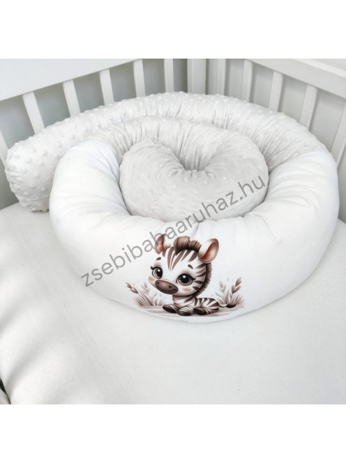 Deluxe Baby babaágynemű garnitúra hengerpárnás rácsvédővel - szürke - bébi szafari zebra