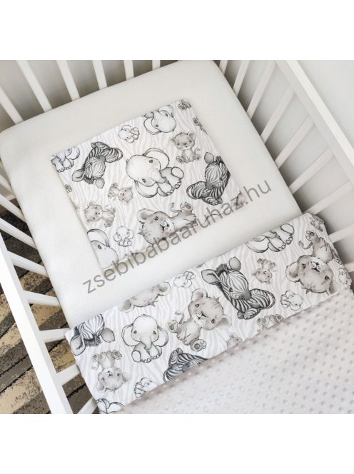 Deluxe Baby babaágynemű garnitúra hengerpárnás rácsvédővel - szürke - bébi szafari zebra