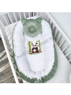 Babafészek párnával, betéttel - zsályazöld - panda