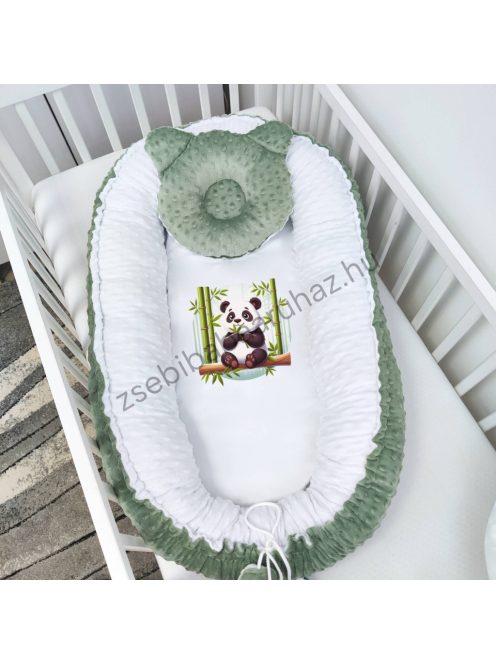 Babafészek párnával, betéttel - zsályazöld - panda