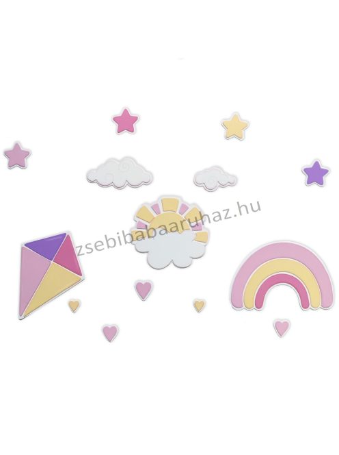 Falidekoráció - Szivárvány felhőkkel, napocskával,  szívecskékkel I. - 14 db-os szett - KIFUTÓ