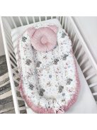 Deluxe Baby Minky babaágynemű garnitúra babafészekkel - 5 részes - mályvarózsa - elefántok léggömbökkel