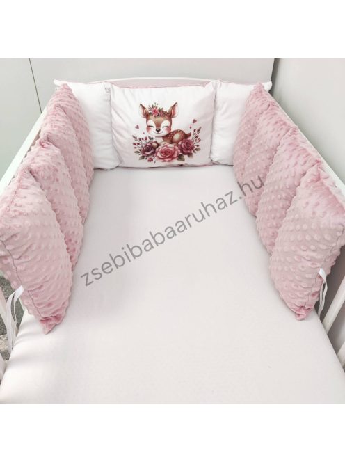 Deluxe Baby Minky babaágynemű garnitúra babafészekkel, Extra párnás rácsvédővel - Dreamland Collection - mályvarózsa őzike virágokkal