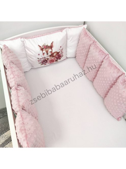 Deluxe Baby Minky babaágynemű garnitúra babafészekkel, Extra párnás rácsvédővel - Dreamland Collection - mályvarózsa őzike virágokkal