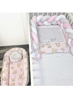   Babaágynemű - 5 részes - szürke - rózsaszín álomfogó macik