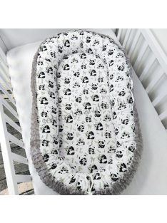   Deluxe Baby többfunkciós babafészek - Minky grafitszürke - pandák