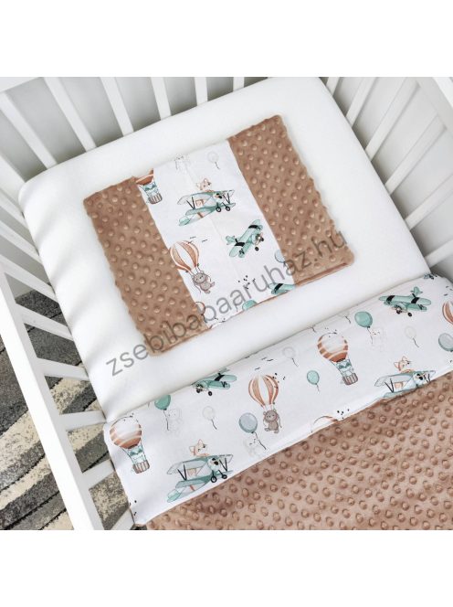 Deluxe Baby 2 részes babaágynemű garnitúra - takaró + párna - Cappuccino - repcsis rókák II.